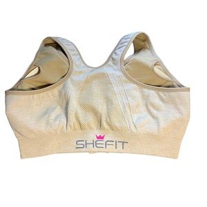 SHEFIT (M) Sports Bra Front Zip & Security Hook Honey Wheat Tan Removeable Pad